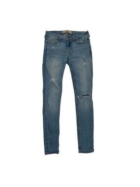 Hollister Womens Super Skinny Distressed Jeans Size 24x29 Short Light Wash Denim